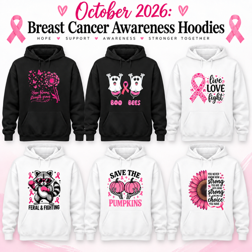 October 2026 Breast Cancer Awareness Hoodies - six designs